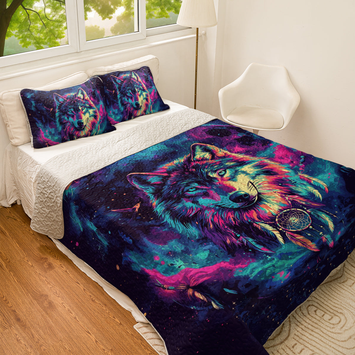Shineful All Season Quilt 3-Piece Set Mystic Wolf