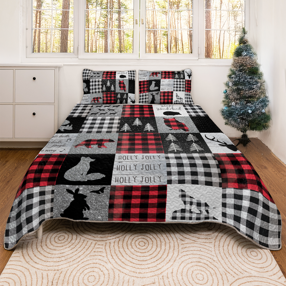 Shineful All Season Quilt 3-Piece Set Glittering Flannel Woodland
