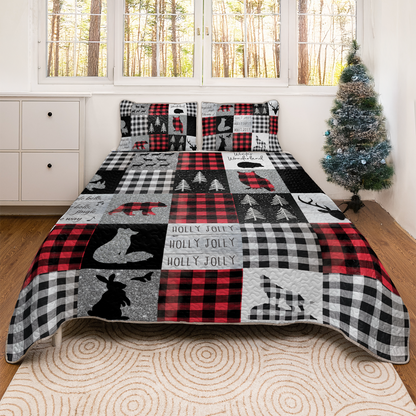 Shineful All Season Quilt 3-Piece Set Glittering Flannel Woodland