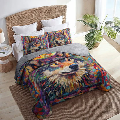 Shineful All Season Quilt 3-Piece Set Colorful Wolf