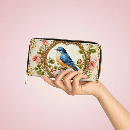 Shineful Leather Clutch Purse With Wristlet Strap Handle Royal Charm Bluebird