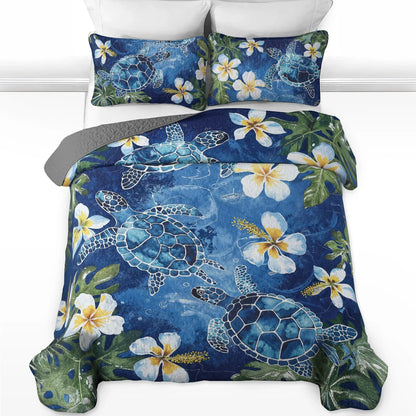 Shineful Quilt 3-Piece Set Tropical Sea Turtle Paradise