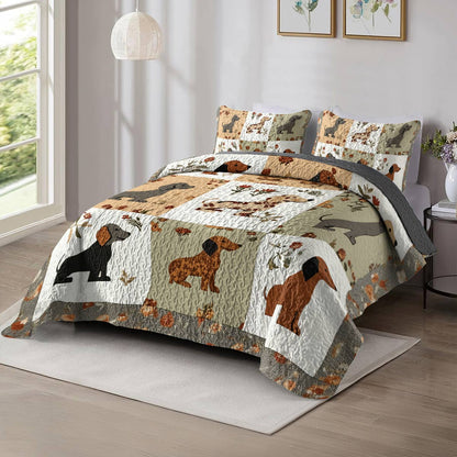 Shineful All Season Quilt 3-Piece Set - Vintage Floral Dachshund