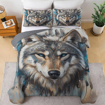 Shineful All Season Quilt 3-Piece Set - Wolf Mystic Spirit