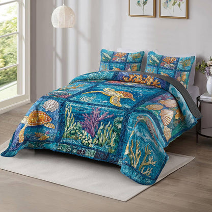 Shineful All Season Quilt 3-Piece Set - Sea Turtle Ocean Patchwork