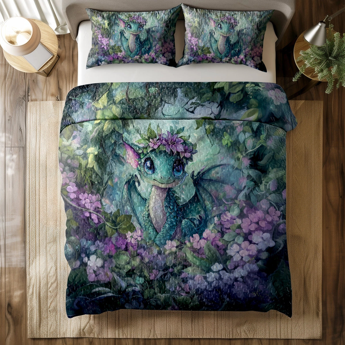 Shineful All Season Quilt 3-Piece Set - Whimsical Woodland Dragon