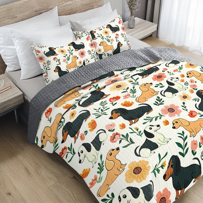 Shineful All Season Quilt 3-Piece Set - Playful Dachshunds In Beautiful Nature