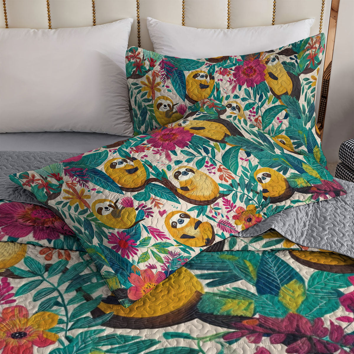 Shineful All Season Quilt 3-Piece Set Sloth Funny