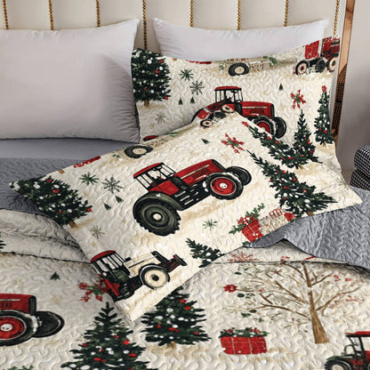 Shineful All Season Quilt 3-Piece Set Tractor Christmas