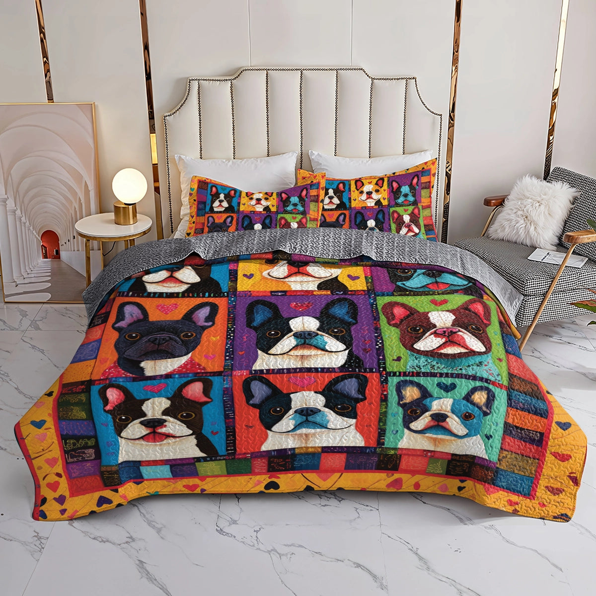 Shineful All Season Quilt 3-Piece Set French Bulldog Puppy Pop Art