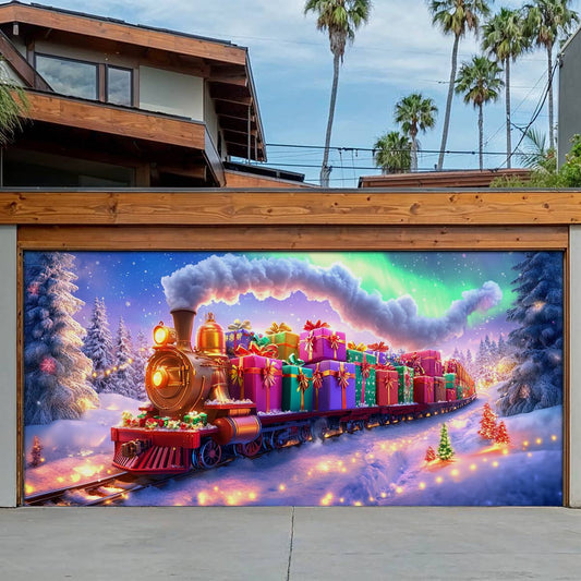 Shineful Garage Door Banner Decoration Festive Train Journey