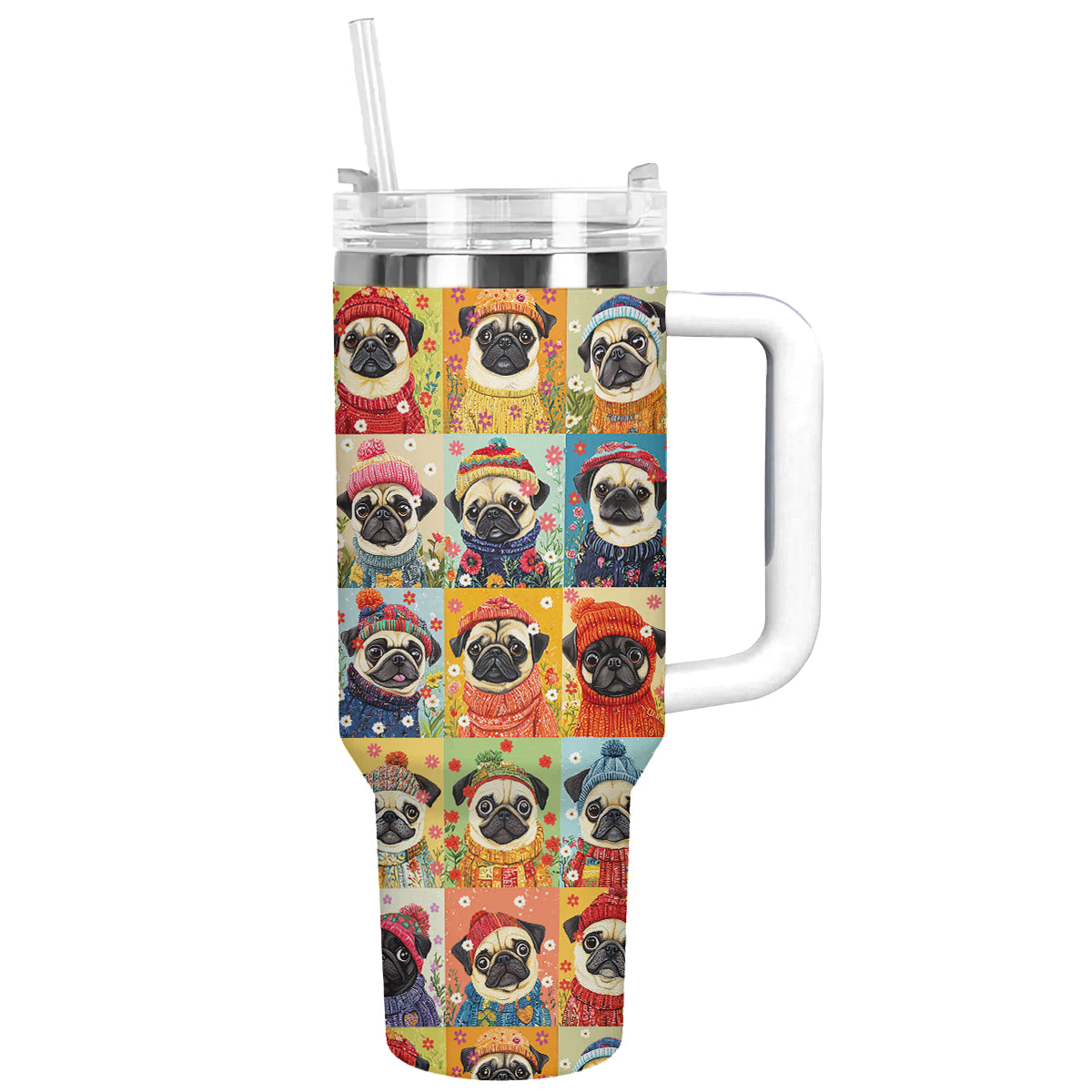 Shineful Tumbler Floral Pug In Sweater
