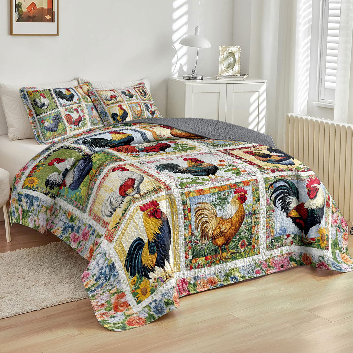 Shineful All Season Quilt 3-Piece Set Countryside Rooster Bliss