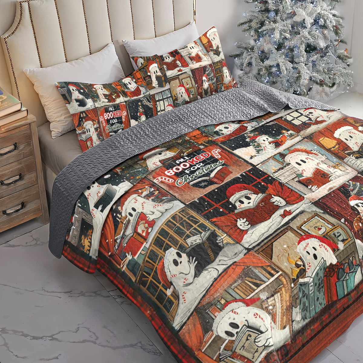 Shineful All Season Quilt 3-Piece Set Christmas Bookish Candy Boo