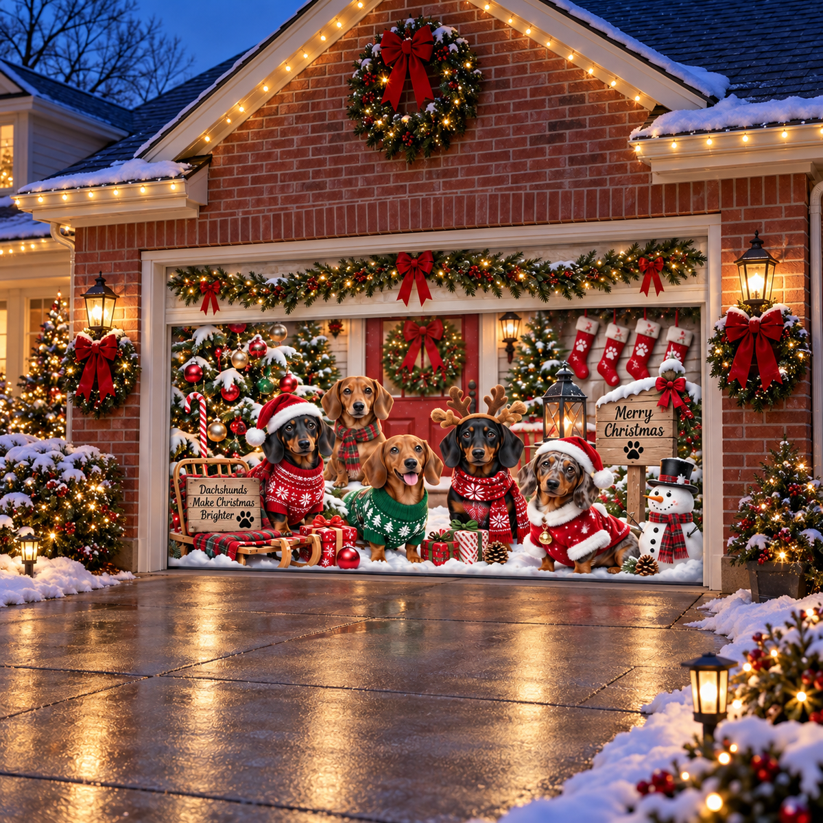 Shineful Christmas Dachshund Family Garage Door Banner Decoration