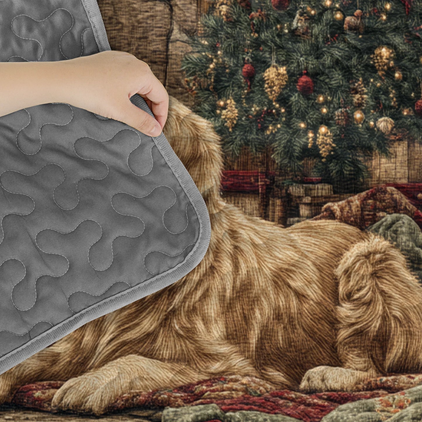 Shineful Quilt 3-Piece Set Golden Retriever Christmas Eve