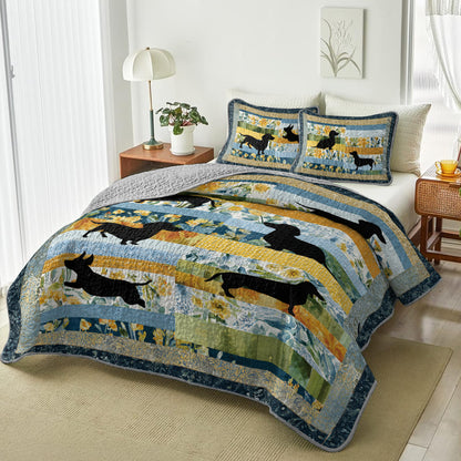 Shineful All Season Quilt 3-Piece Set Dachshund Spring Garden