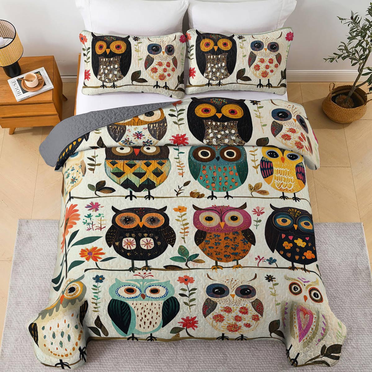 Shineful All Season Quilt 3-Piece Set Owl Peace Love
