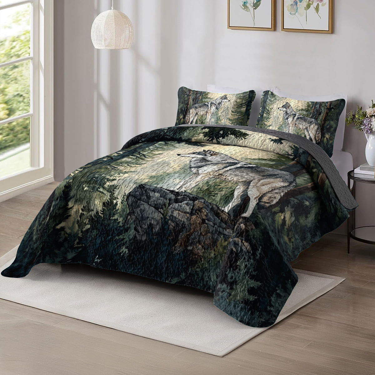 Shineful All Season Quilt 3-Piece Set Majestic Forest Wolf