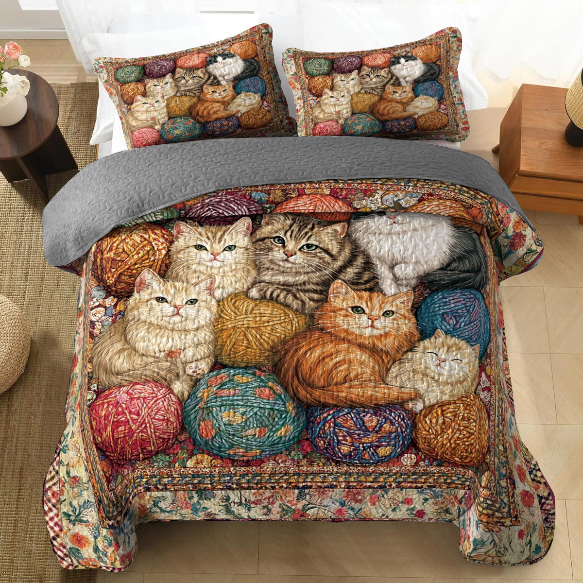 Shineful All Season Quilt 3-Piece Set - Purrfect Yarn Cat