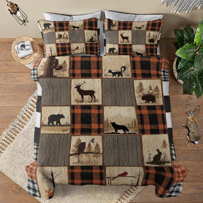 Shineful All Season Quilt 3-Piece Set Rustic Plaid Woodland