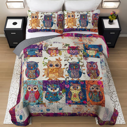 Shineful All Season Quilt 3-Piece Set Gorgeous Colorful Baby Owls