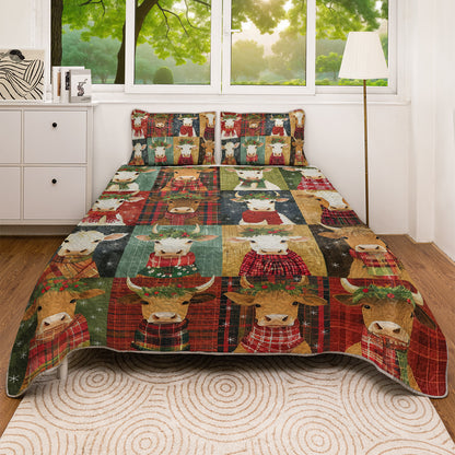 Shineful All Season Quilt 3-Piece Set Joyful Winter Cows