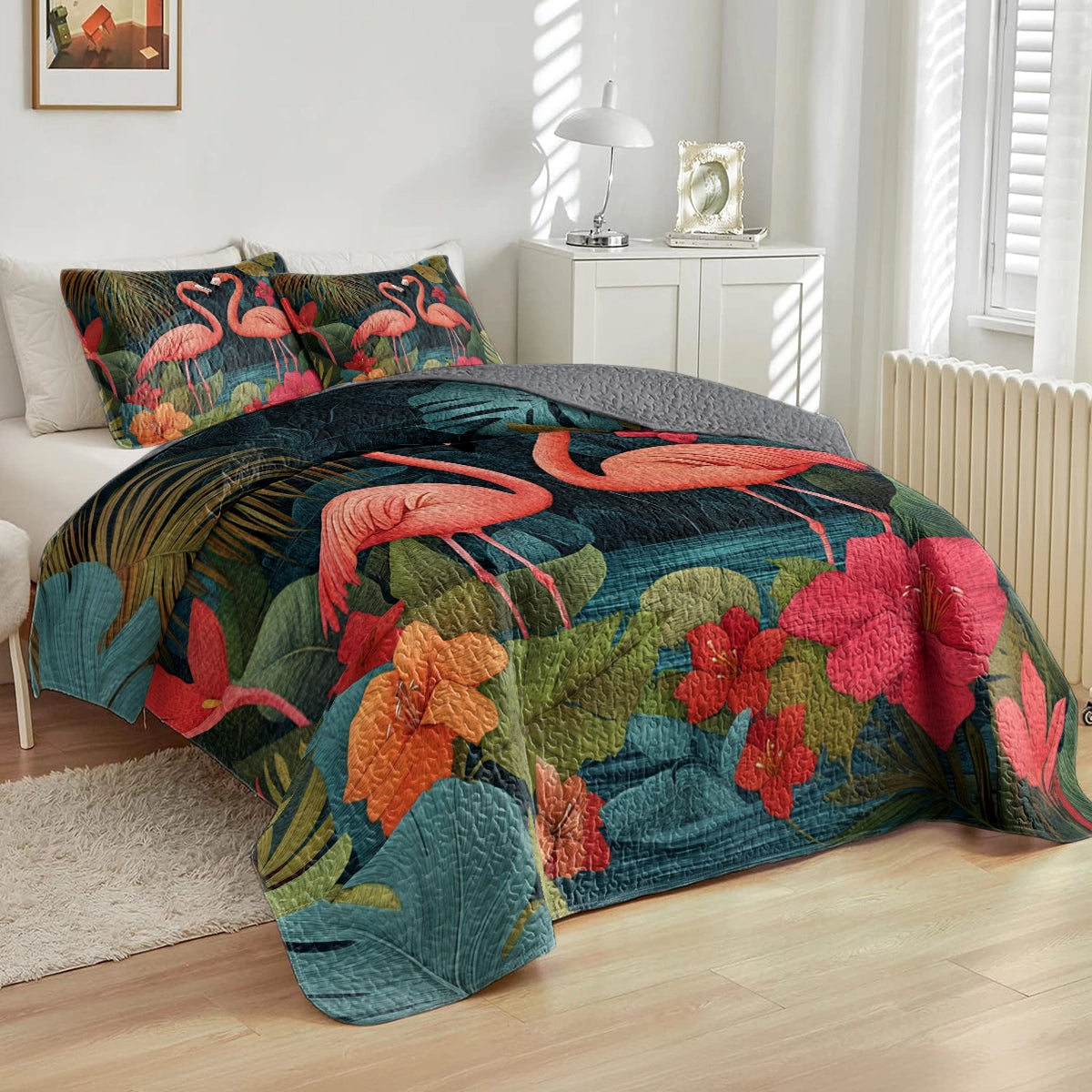 Shineful All Season Quilt 3-Piece Set - Flamingo Haven Tropical