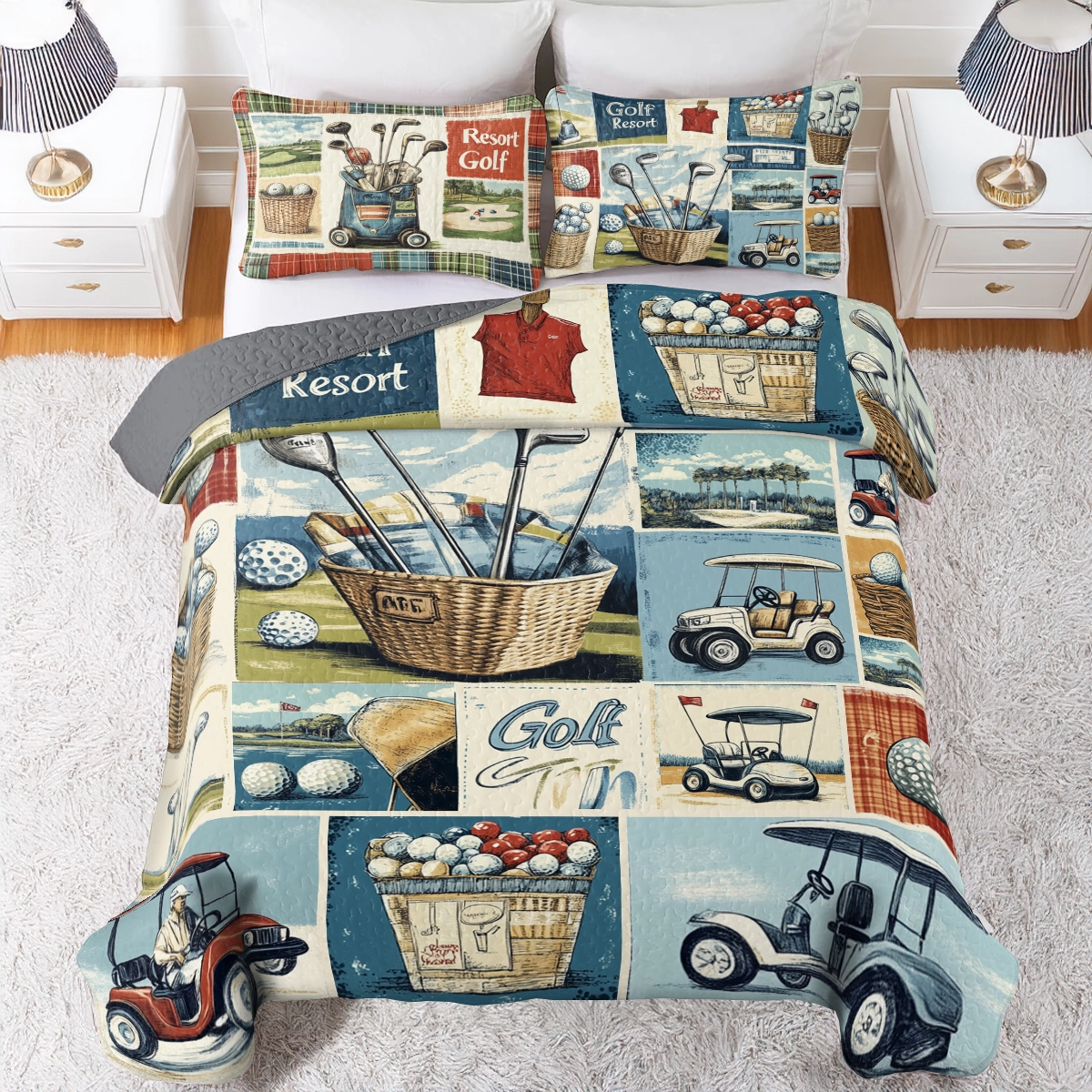 Shineful All Season Quilt 3-Piece Set Vintage Golf Dreams