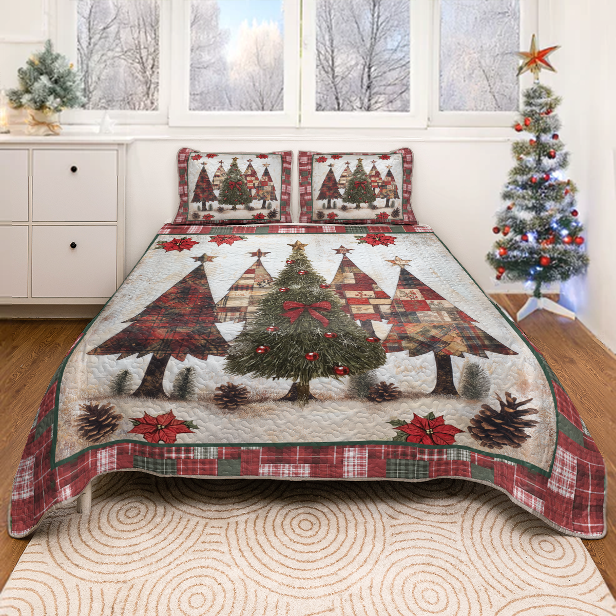 Shineful All Season Quilt 3-Piece Set Plaid Christmas Pines