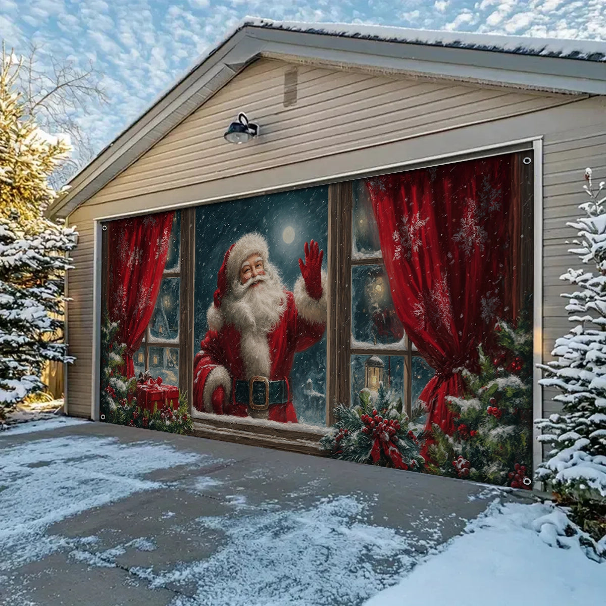 Shineful Garage Door Banner Decoration Santa at the Window Christmas
