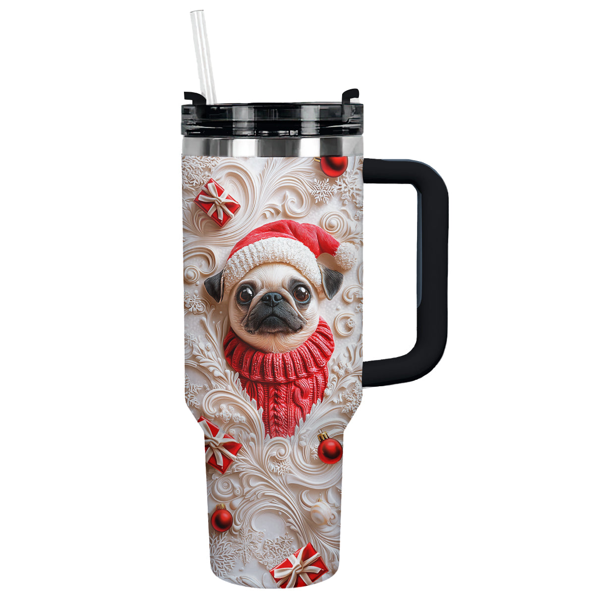 Shineful Glossy Tumbler Cheerful Christmas Pug