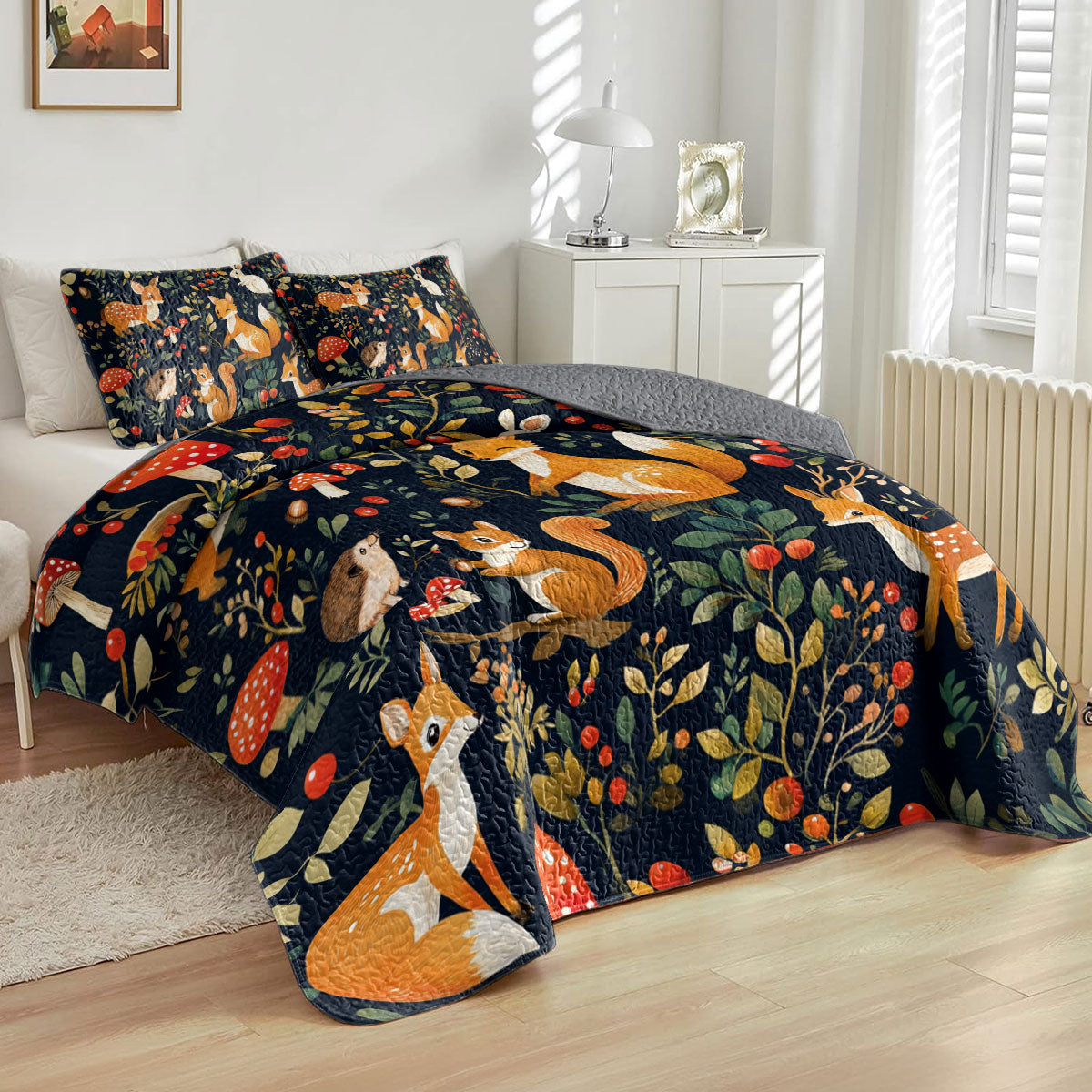 Shineful All Season Quilt 3-Piece Set Cute Animal In Forest
