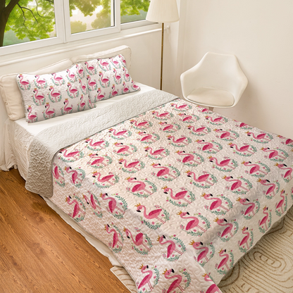 Shineful All Season Quilt 3-Piece Set - Flamingo Royal
