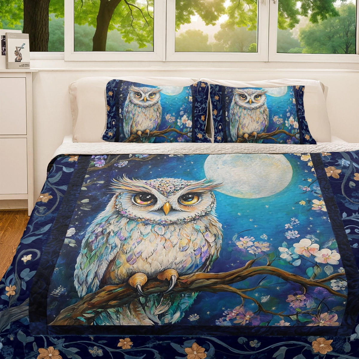 Shineful All Season Quilt 3-Piece Set Celestial Owl Dreams