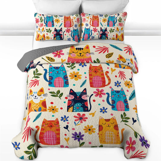 Shineful All Season Quilt 3-Piece Set Colorful Kitty Dreams