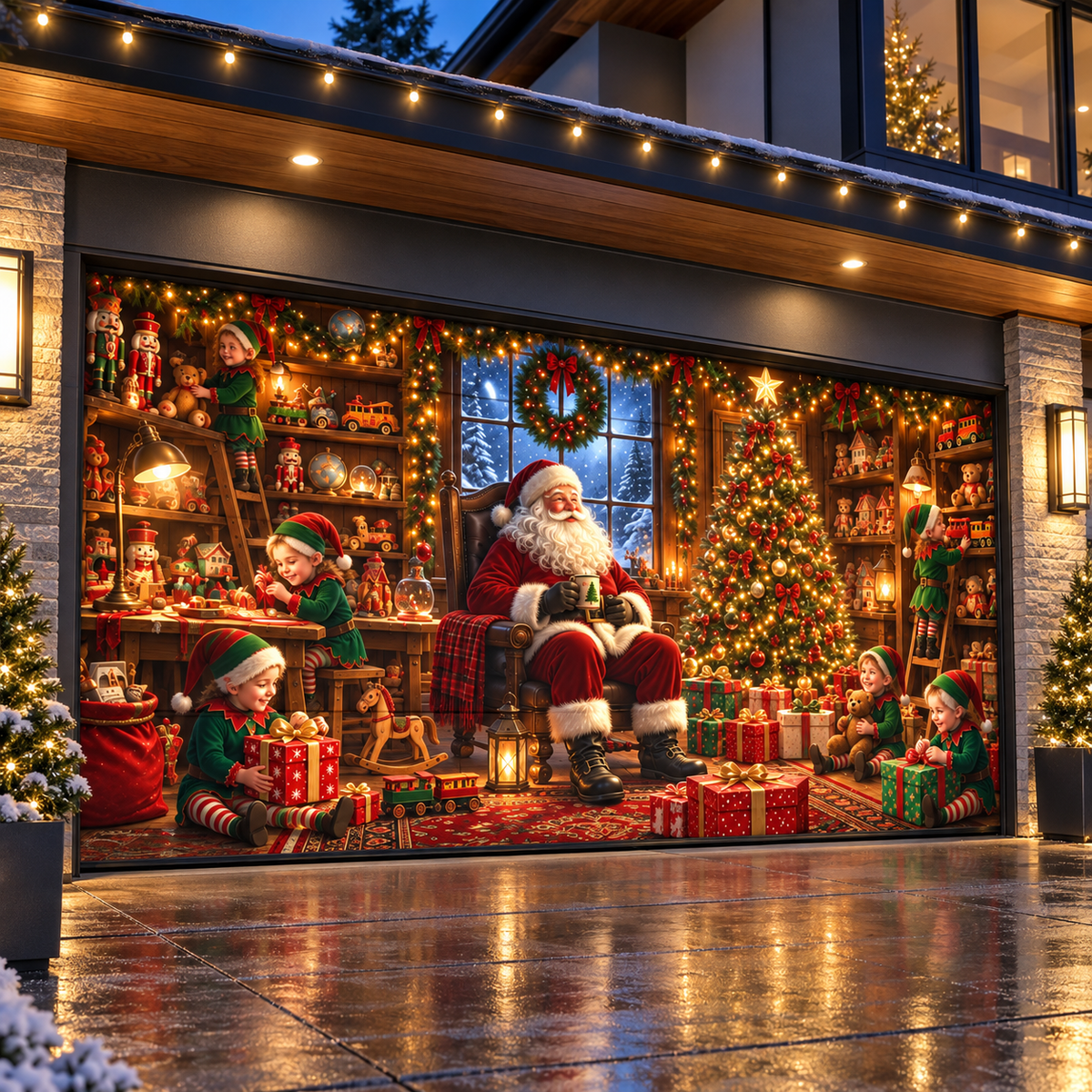 Shineful Santa’s Toy Workshop Garage Door Banner Decoration