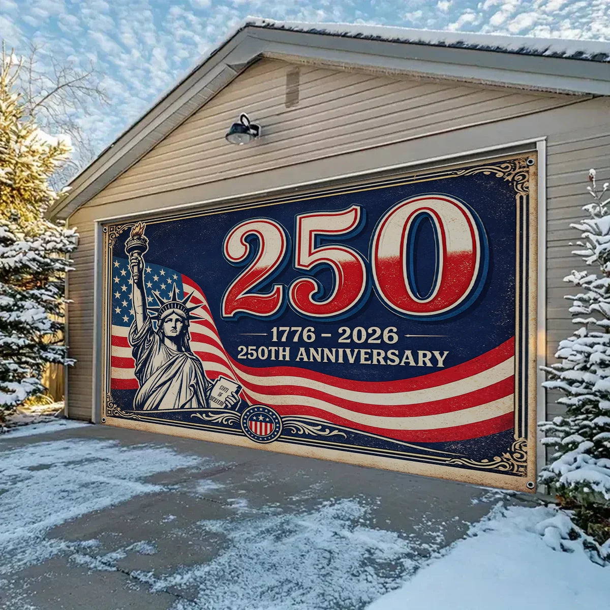 Shineful Garage Door Banner Decoration 250 Years of American Liberty