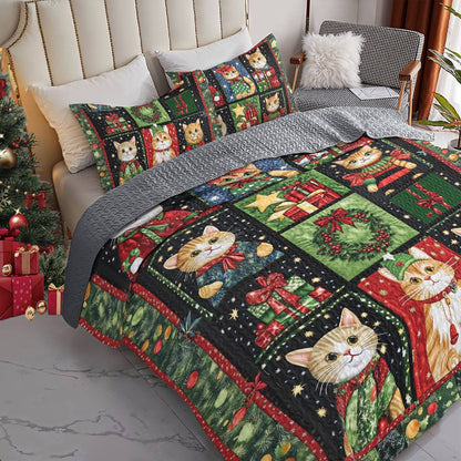 Shineful All Season Quilt 3-Piece Set Festive Cats