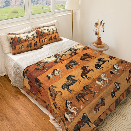 Shineful All Season Quilt 3-Piece Set Native America Leaping Stallion