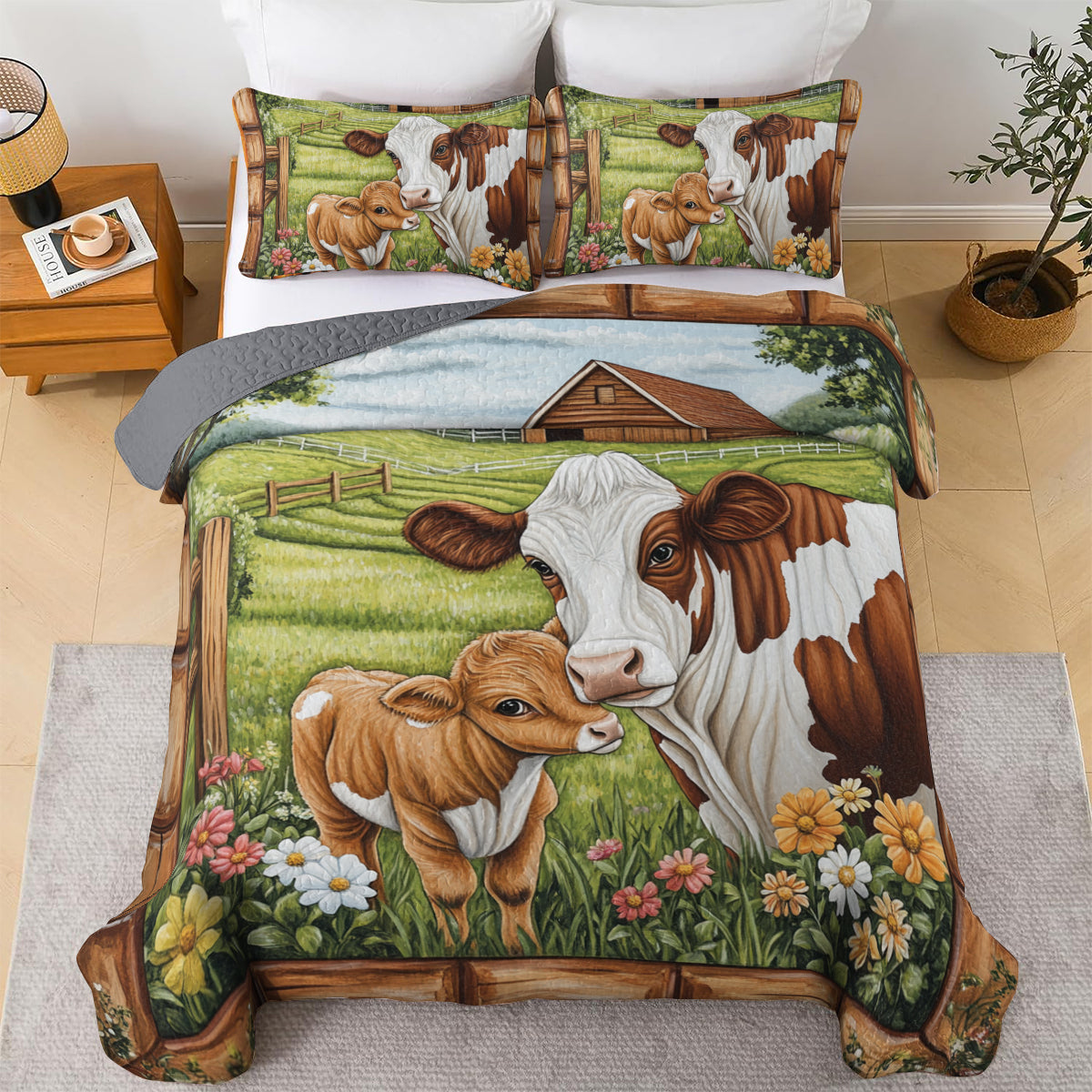 Shineful All Season Quilt 3-Piece Set Mother Cow and Calf