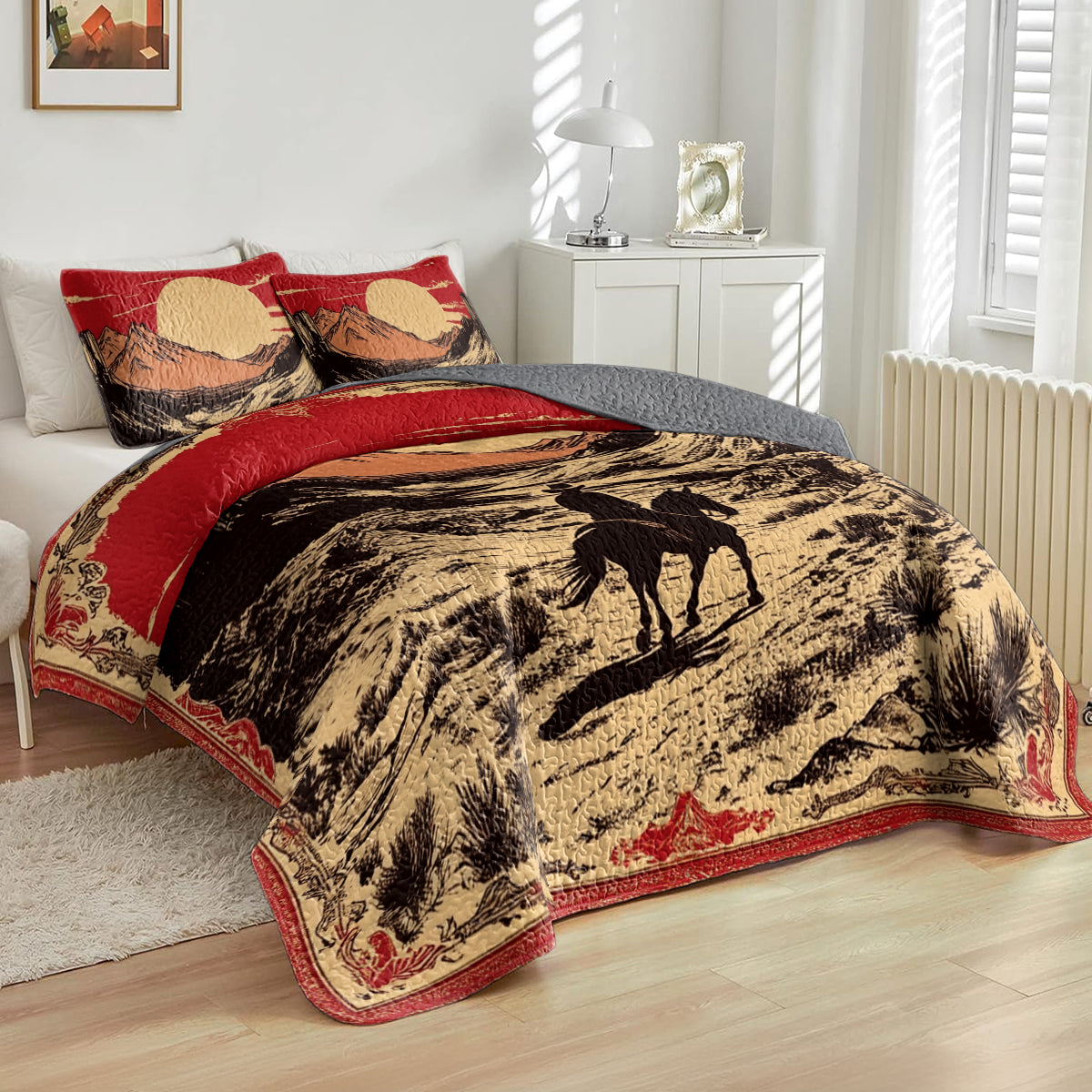 Shineful All Season Quilt 3-Piece Set Western Sunset Cowboy