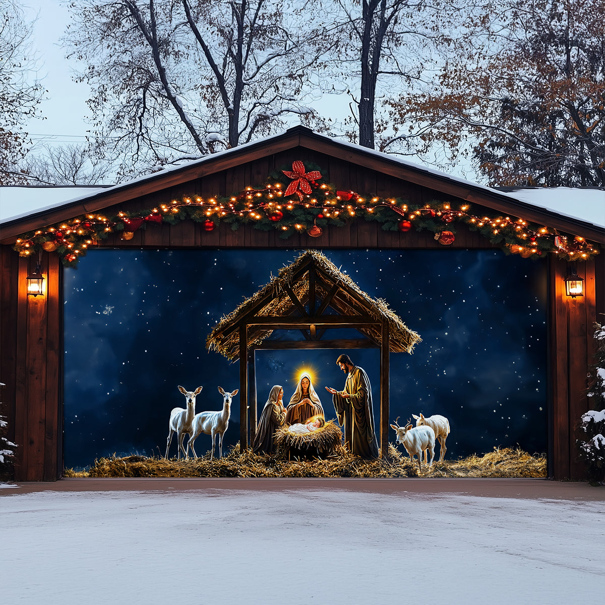 Shineful Garage Door Banner Decoration Holy Nativity