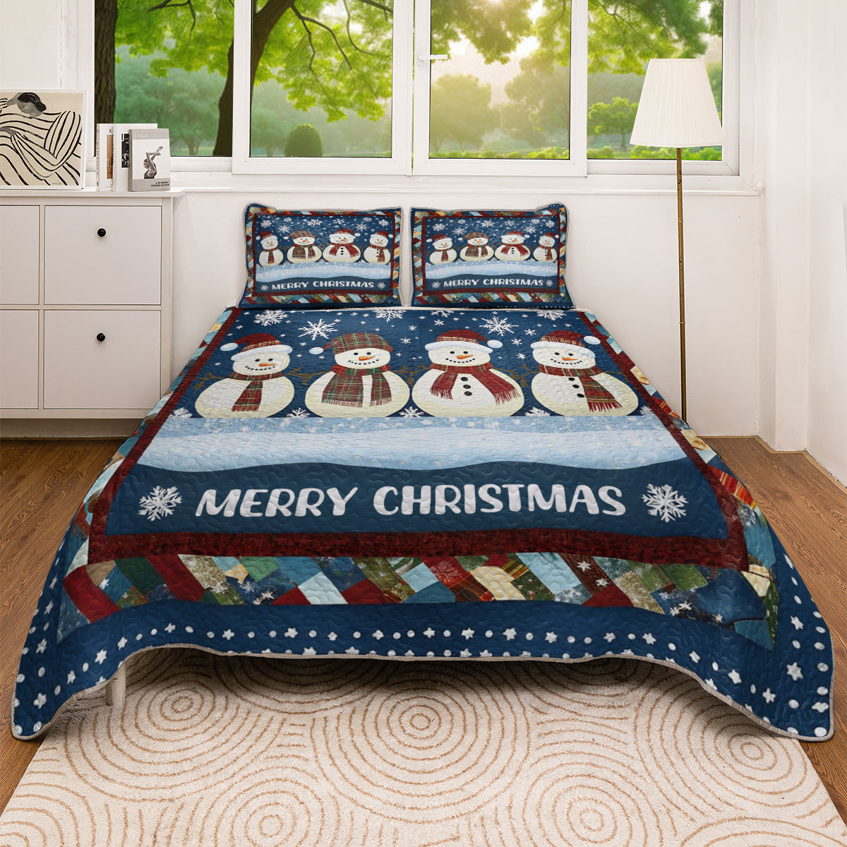 Shineful All Season Quilt 3-Piece Set Happy Snowman Family