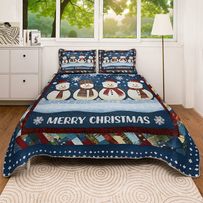 Shineful All Season Quilt 3-Piece Set Happy Snowman Family