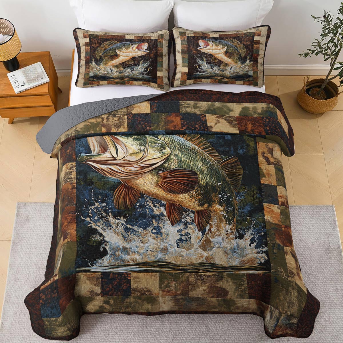Shineful All Season Quilt 3-Piece Set Majesty Largemouth Bass