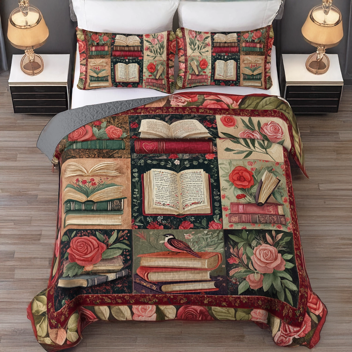 Shineful All Season Quilt 3-Piece Set Literary Rose Garden
