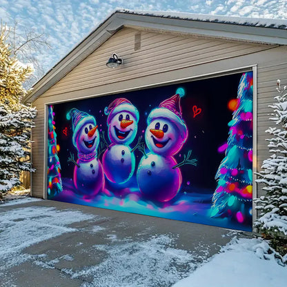 Shineful Garage Door Banner Decoration - Neon Snowman Trio