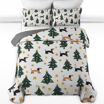Shineful All Season Quilt 3-Piece Set Dachshund And Christmas Tree