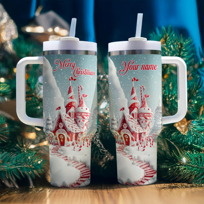 Shineful Glossy Tumbler Personalized Christmas Candy Cane Castle